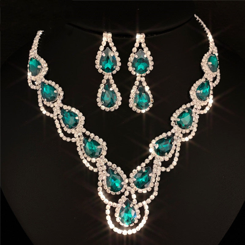 Charm Bridal Earrings Necklace Two-piece Multi-Color Crystal