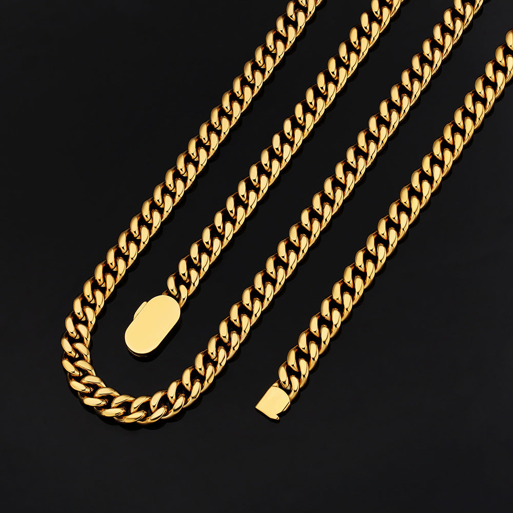 10 12mm Stainless Steel Cuban Necklace Male Punk