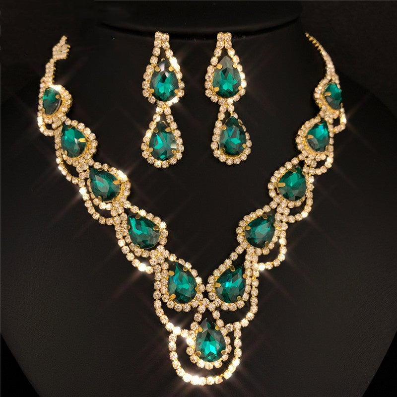 Charm Bridal Earrings Necklace Two-piece Multi-Color Crystal