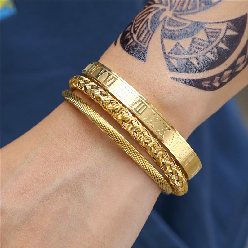 Titanium Steel Bracelet Set Male Personality Woven Open Bracelet