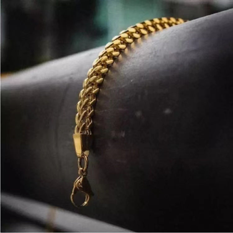 Hiphop Front And Back Titanium Steel 4mm Bracelet Male