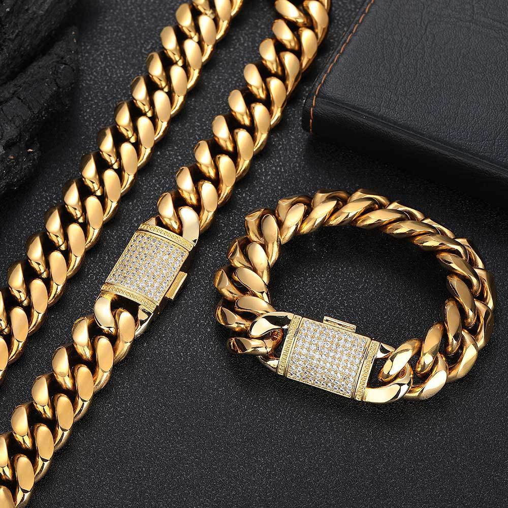Stainless Steel Bracelet Ornament Male Zircon Flip Buckle
