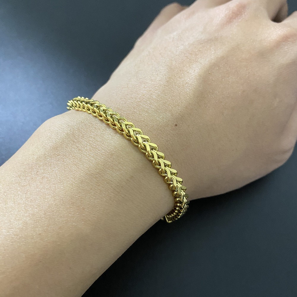 Hiphop Front And Back Titanium Steel 4mm Bracelet Male