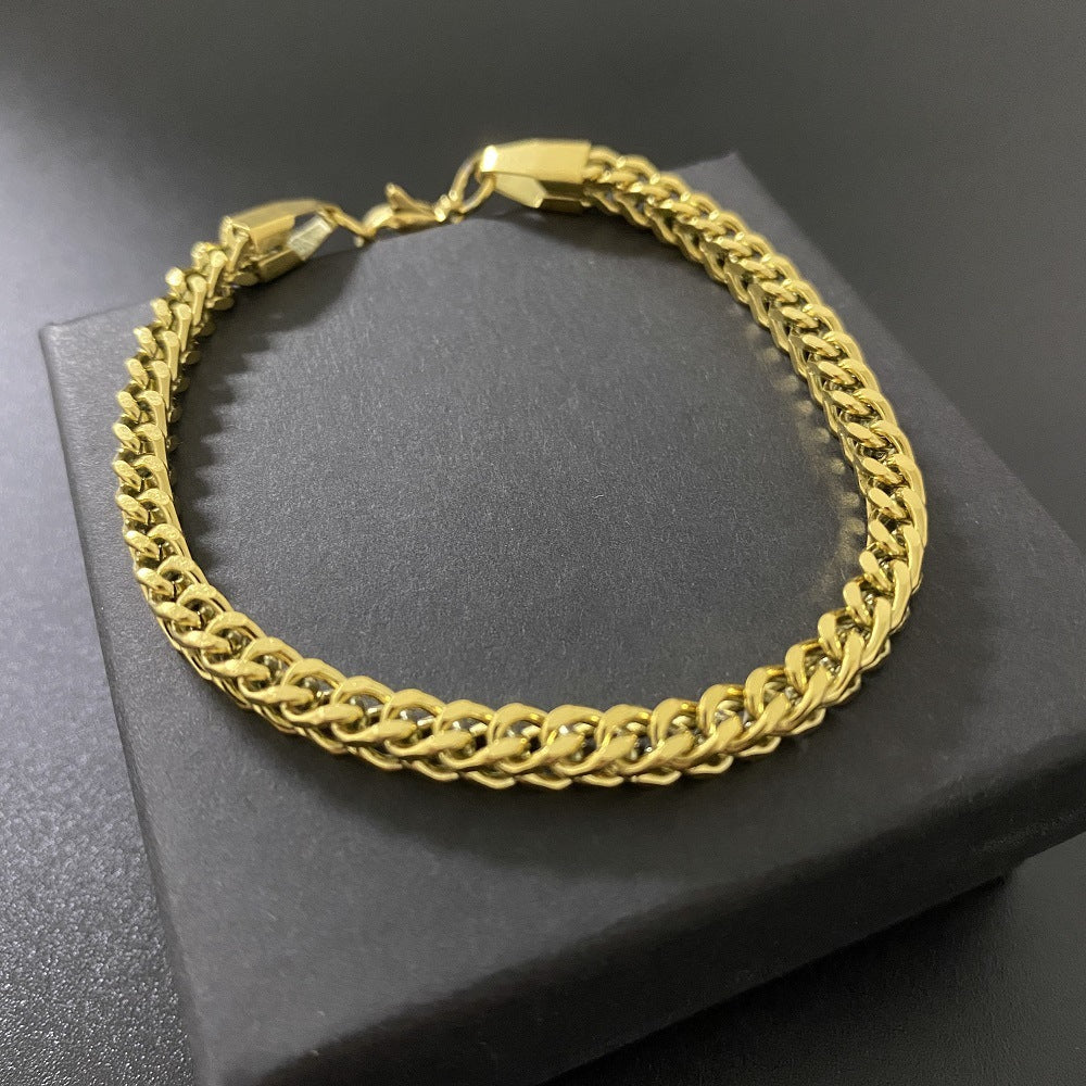 Hiphop Front And Back Titanium Steel 4mm Bracelet Male