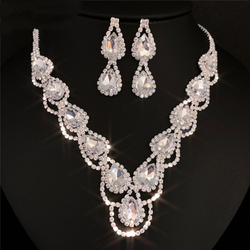 Charm Bridal Earrings Necklace Two-piece Multi-Color Crystal