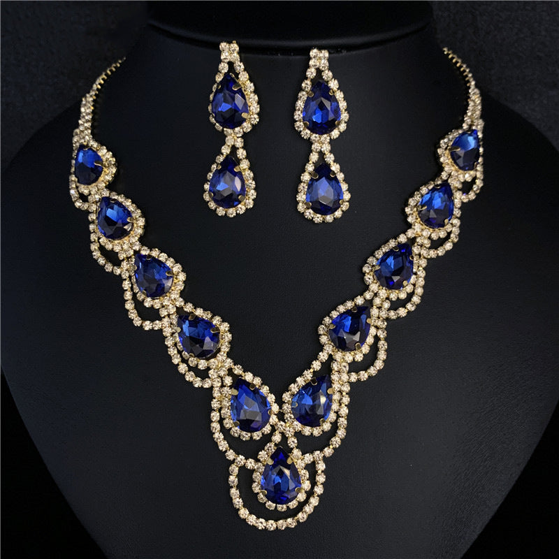 Charm Bridal Earrings Necklace Two-piece Multi-Color Crystal