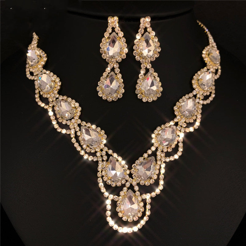 Charm Bridal Earrings Necklace Two-piece Multi-Color Crystal