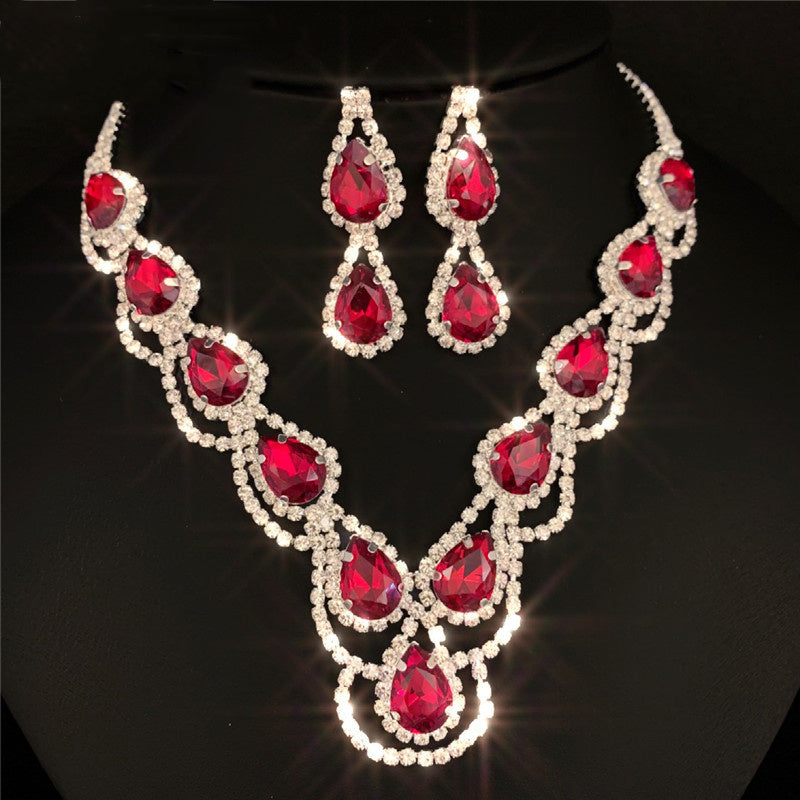 Charm Bridal Earrings Necklace Two-piece Multi-Color Crystal