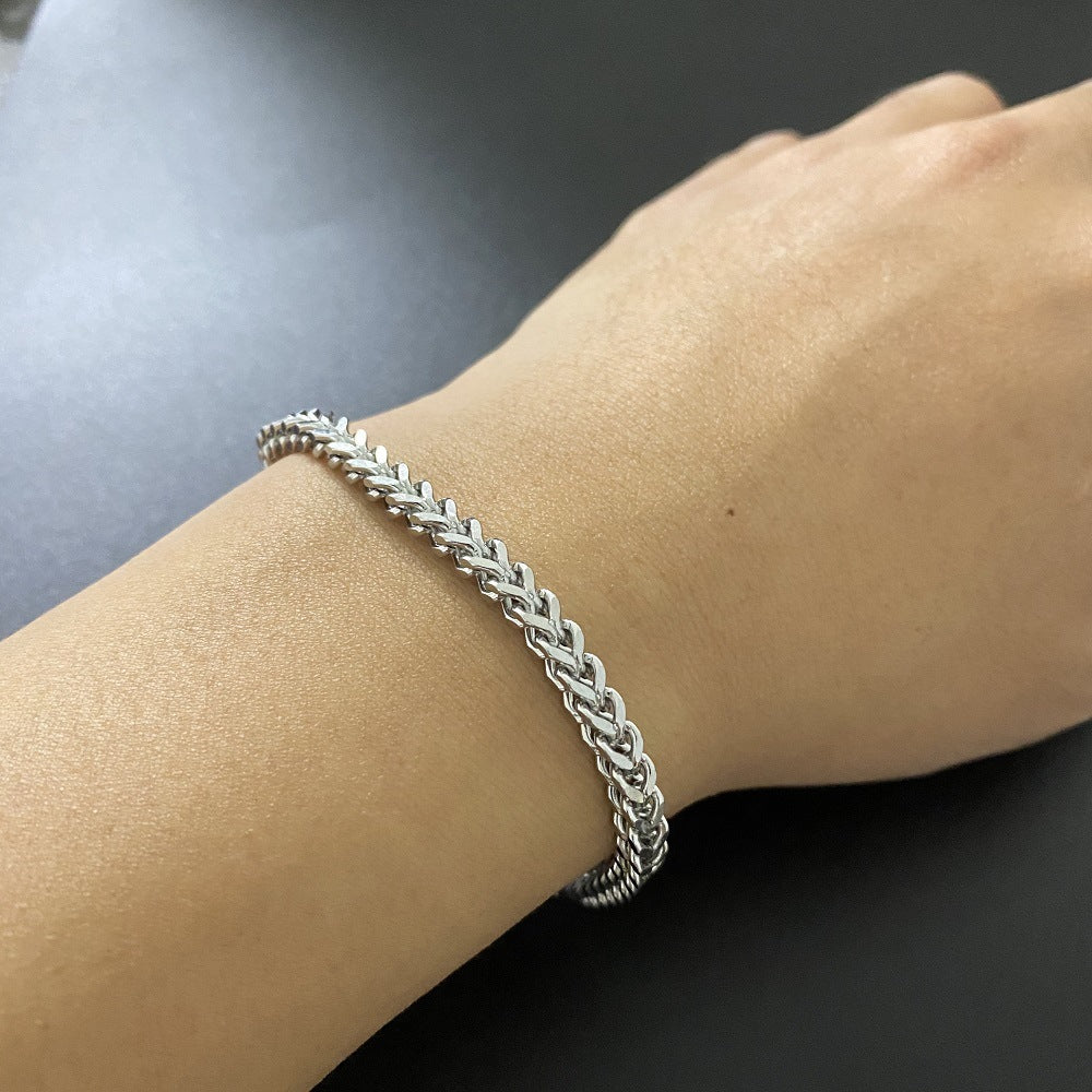 Hiphop Front And Back Titanium Steel 4mm Bracelet Male