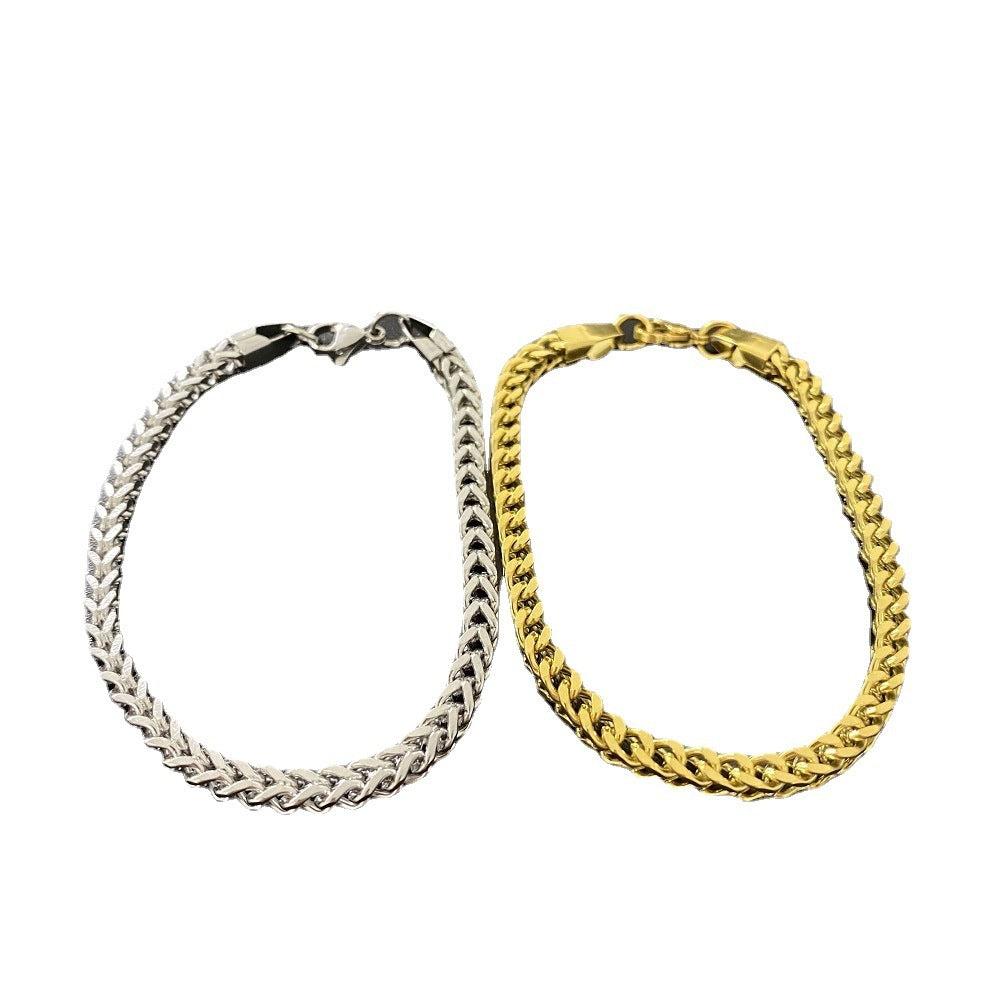 Hiphop Front And Back Titanium Steel 4mm Bracelet Male