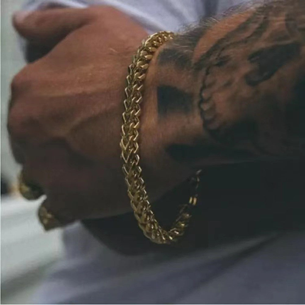 Hiphop Front And Back Titanium Steel 4mm Bracelet Male