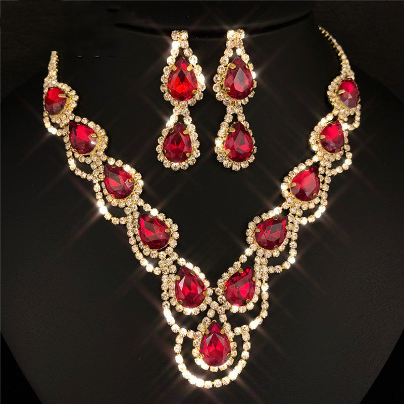 Charm Bridal Earrings Necklace Two-piece Multi-Color Crystal