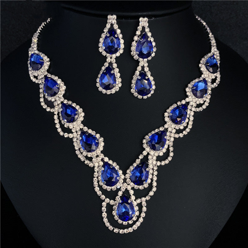 Charm Bridal Earrings Necklace Two-piece Multi-Color Crystal